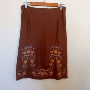 Vintage E-col-o-gie Women's Dark Tan Irish Linen Embroidered Skirt Size 6